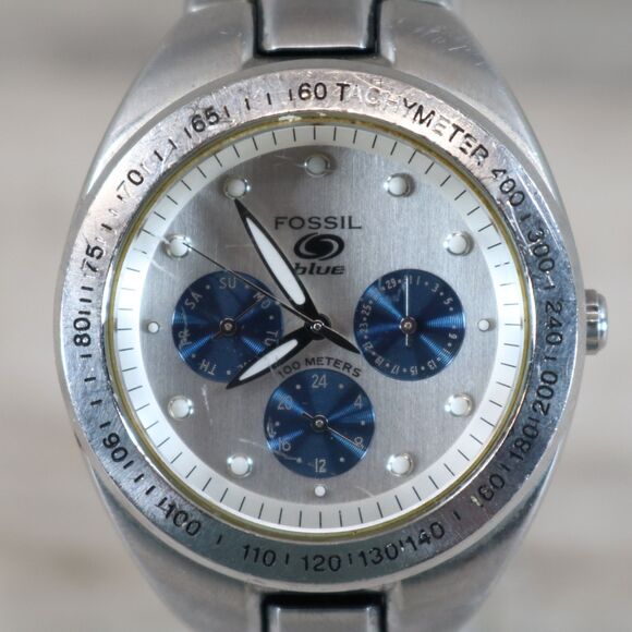 Fossil Blue Multifunction Watch – Pre-Owned, New Battery, Round, Silver/Blue - Picture 1 of 10